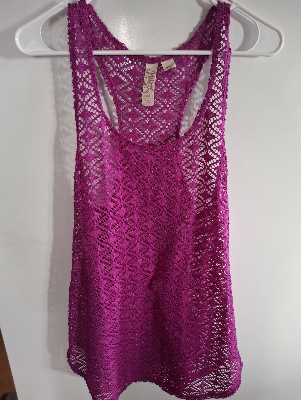 Miken Crochet Racerback Tank Swim Cover-up in Fuchsia